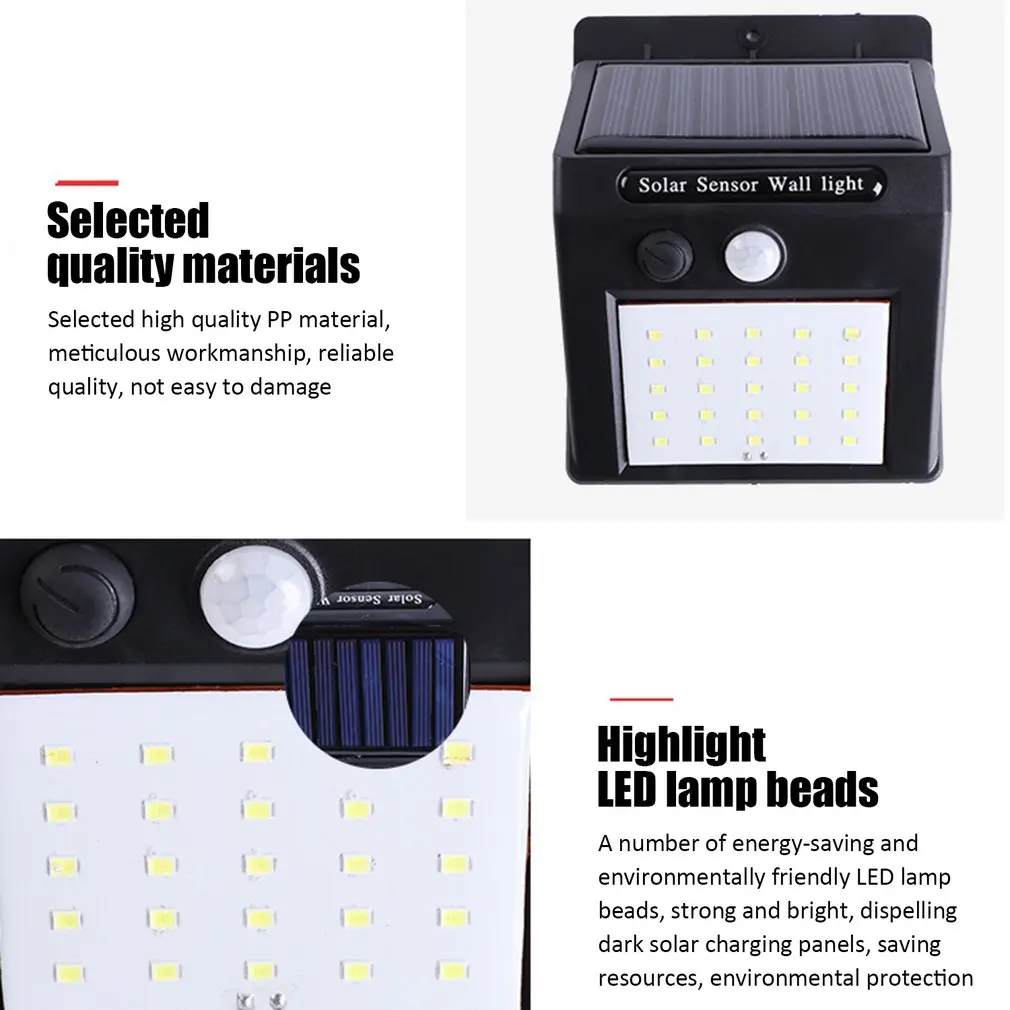 30 LED Solarni Senzor Ulični Svjetlo PIR detektor Pokreta Zidne Svjetiljke Vodootporan IP65 Vanjski Vrt Panik Lampa Slika 1 