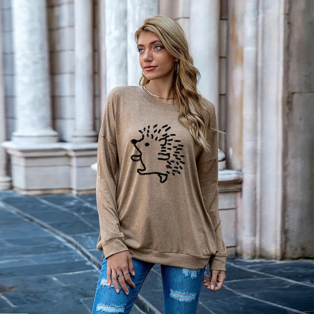 Slatko majica sa po cijeloj površini Ježa 2020 Jesen dugi rukav Ženski ručni pulover Plus Veličine Grafički majice Ženska t-shirt ženske slobodne vrhovima