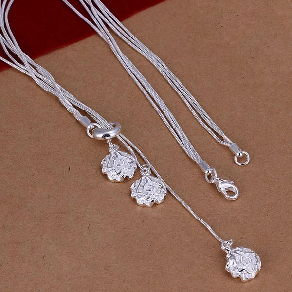 Veleprodaja tanku ogrlicu od 925 sterling srebra, modni nakit lanac, 3 linije i roza ogrlice i privjesci, ženski muški ovratnik SN049