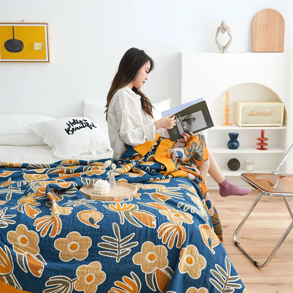 Kvalitetan Pamuk Cvjetni Print Veliki Veličina Pokrivač Za Spavanje Prekrivač za Kauč kreveta Deku za odmor Deka za putovanja za odrasle