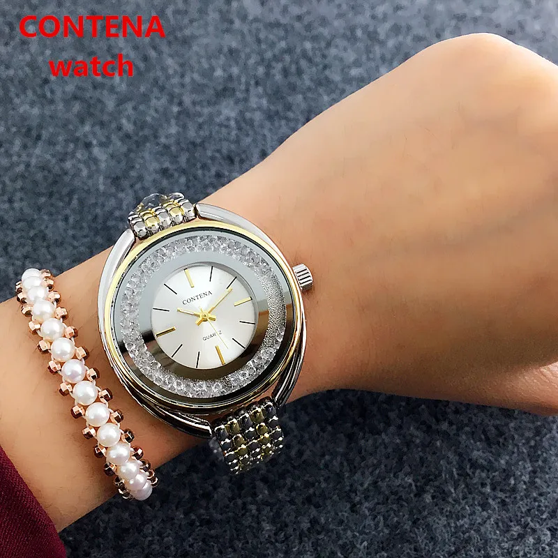 2020 CONTENA Crystal Dijamant Luksuzni brand Ženski sat Ružičasto-zlatni sat Ženski ručni sat od nehrđajućeg čelika Trendi ženski sat Slika 1 