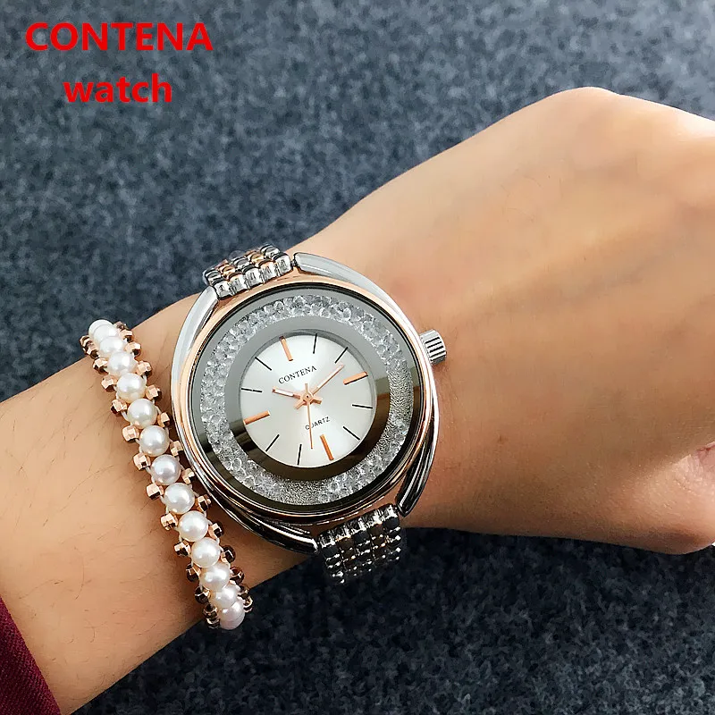 2020 CONTENA Crystal Dijamant Luksuzni brand Ženski sat Ružičasto-zlatni sat Ženski ručni sat od nehrđajućeg čelika Trendi ženski sat Slika 2 