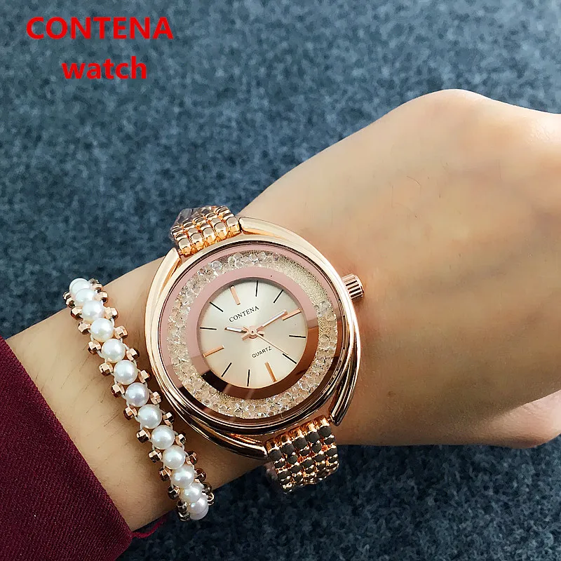 2020 CONTENA Crystal Dijamant Luksuzni brand Ženski sat Ružičasto-zlatni sat Ženski ručni sat od nehrđajućeg čelika Trendi ženski sat Slika 5 