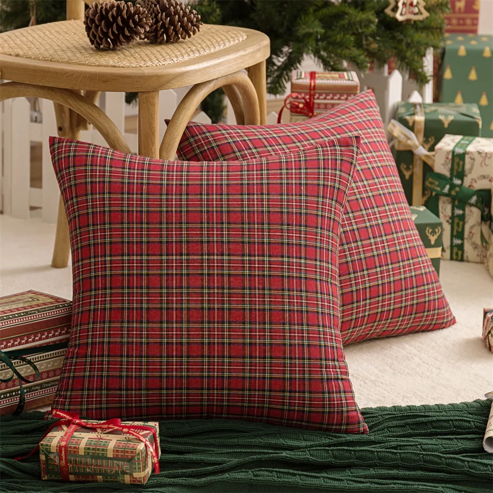 45x45 cm Božićno jastučnicu Škotska pokrivač jastučnicu Crveni pokrivač s po cijeloj površini Bacanje Jastučnicu Presvlaku za Kauč jastuci Kućni ukras