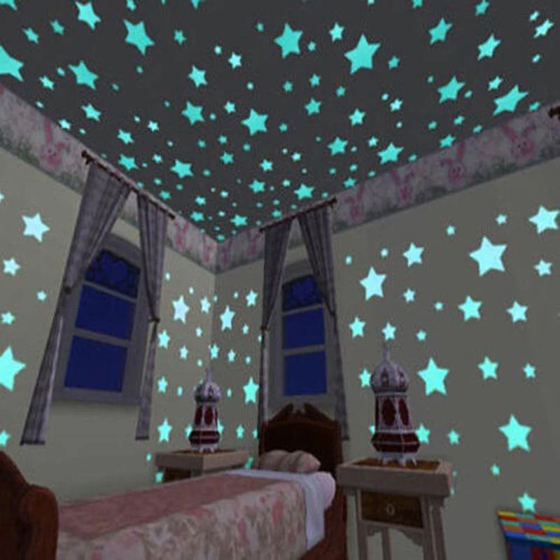 80ШТ Svjetlećih 3D Naljepnice Sjaj Zvijezda Dječje sobe Lijepa Fluorescentno U Mraku Igračka Festival Poklon