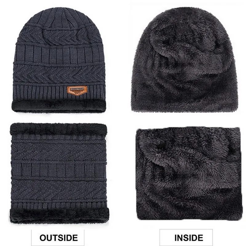 Zimske Kape men ' s Hat-Knitted Warm Balaclava Outdoor Beanie Scarf Set kapa muška Soft Thick Warm Caps kapa zimska muška