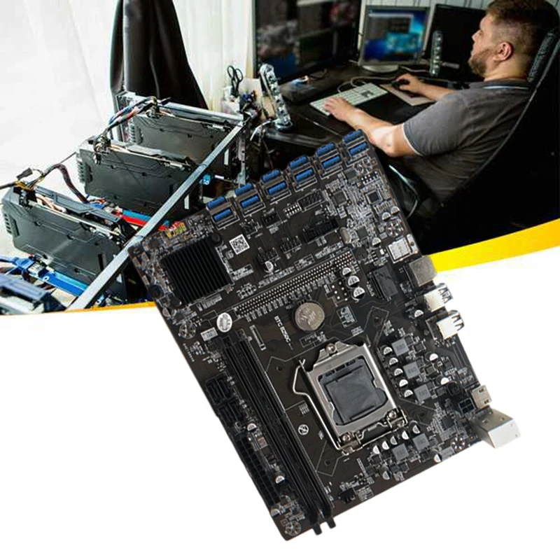Matična ploča B250C BTC za майнинга s ventilatorom za hlađenje cpu+Kabel-prekidač 12XPCIE na priključak USB3.0 GPU LGA1151 Podržava ram memorija DIMM modula DDR4