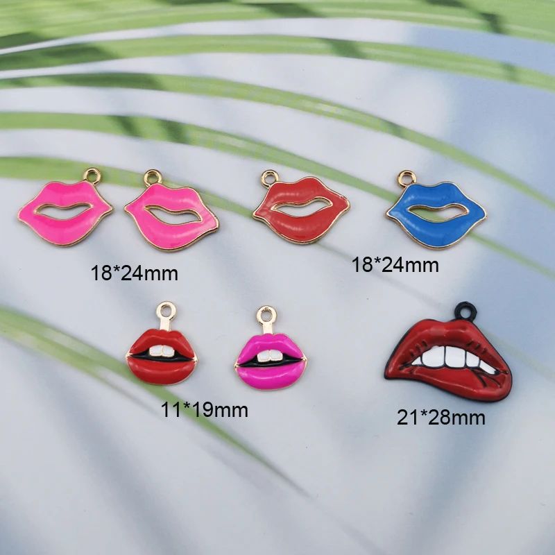 10 kom. Seksi Crveni Emajl za usne Ovjes Ovjes Zlatne Boje Metal Ženski Usta za usne Naušnice Pronalaženje pravog narukvice Nakit DIY Pribor