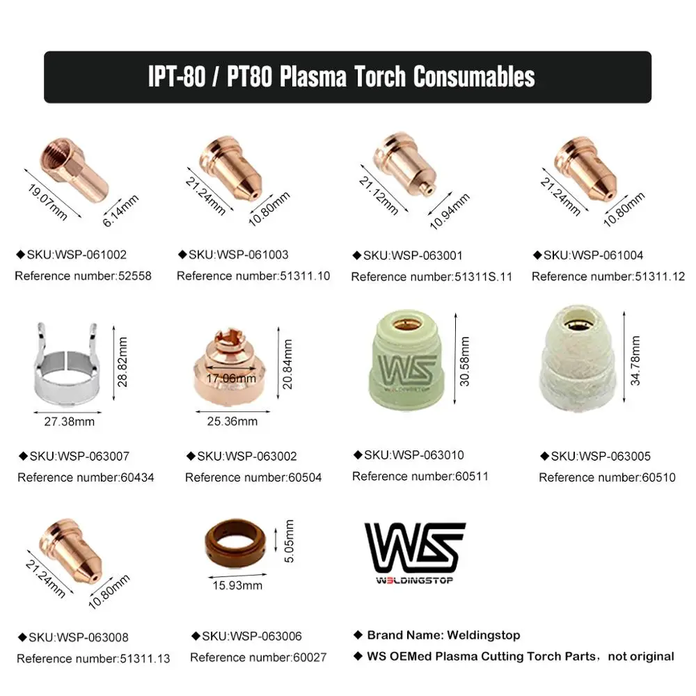 PTM80 PTM-80 IPT-80 IPT-80 PT80 Plazma Vrh elektrode 52558/Mlaznica 1,1 mm/1,2 mm/1,3 mm, za rezač Slika 3 