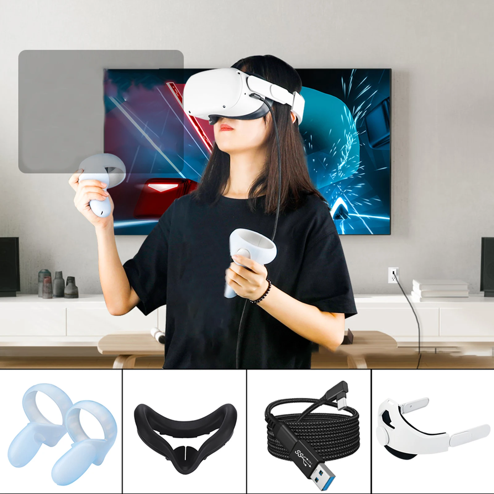 Udobne Slušalice VR Naočale za Virtualnu Stvarnost Povez Za Glavu, Zaštitna Navlaka Za Oči Zaštitna Torbica s adapterom za Traganje 2