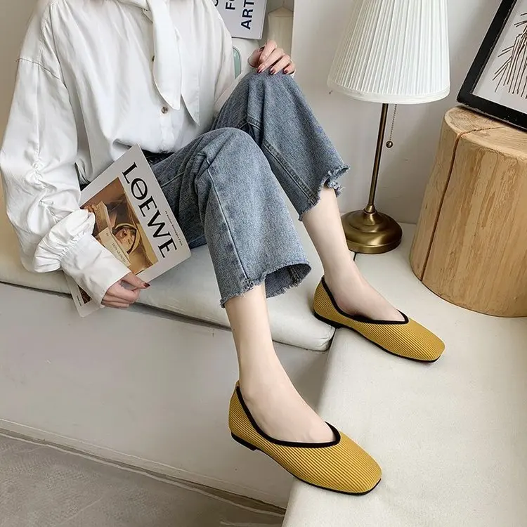 2021 denim Cipele na ravne cipele Ženske žute čarape za balerine Cipele Ženske natikače bez spajala na ravne cipele Cipele za mula-Plus-Size 43 Slika 1 