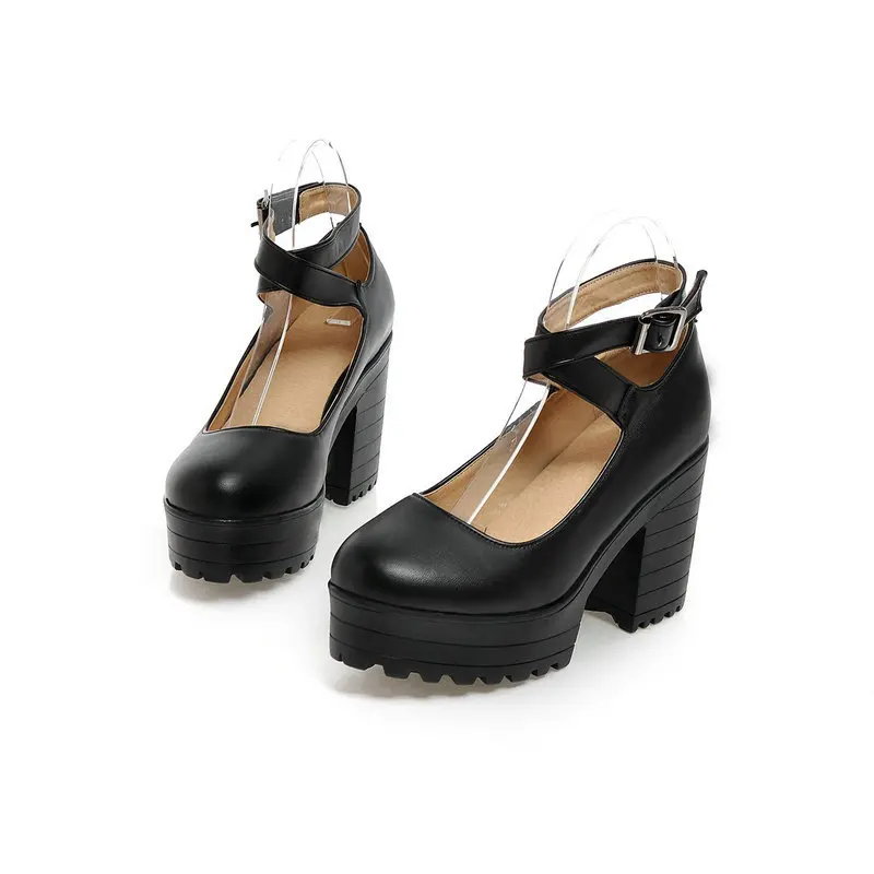 Veliki veličina 42 43 Ženske cipele-brod s debljim dnom na platformi Monotono crne ženske cipele za modnu pistu Model na visoke potpetice Ženske cipele na visoku petu Slika 2 