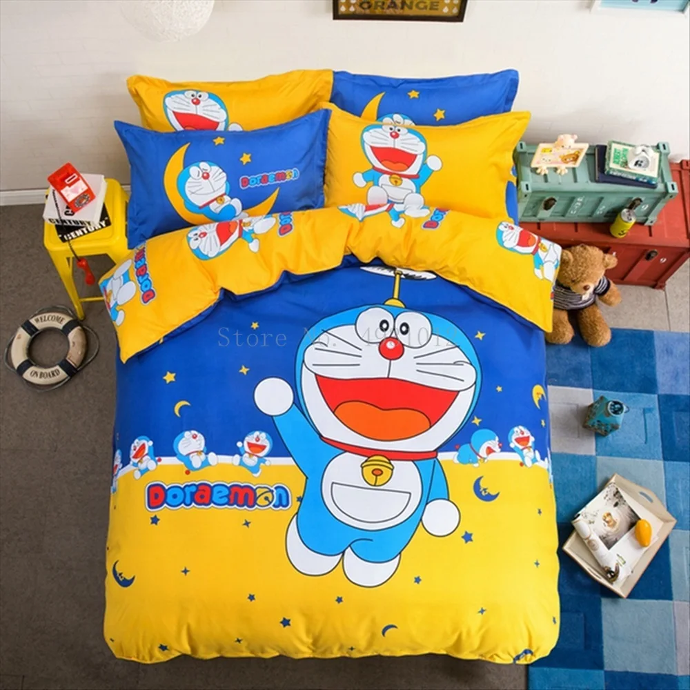 Kawaii Japanska Anime Doraemon Komplet posteljinu za djecu i djevojke Plave Luksuzni deka Kralj Kraljica Blizanac Deka Kit s ravnim plahti