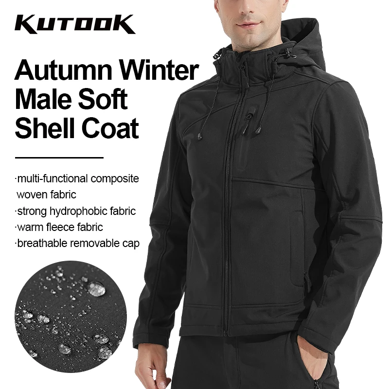 KUTOOK Vodootporne muška jakna Softshell Ulica jakna s odvojivim kapuljačom Zimska toplinska runo topla jakna za planinarenje