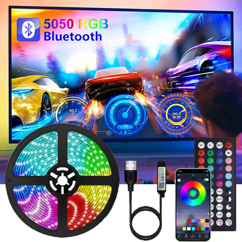 Led traka Fleksibilna Lampa USB Bluetooth Led Rasvjeta RGB SMD 5050 1 M-30 M Tape Dioda za TikTok Light pozadinsko Osvjetljenje TV College Slika 3 