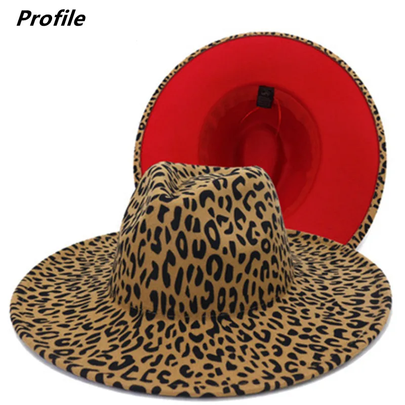 Леопардовый print s velikim poljima фетровая šešir novi unisex фетровая šešir 9,5 cm u dvije boje s obrubom jazz šešir, velike veličine zimsku kapu, muška Slika 0 