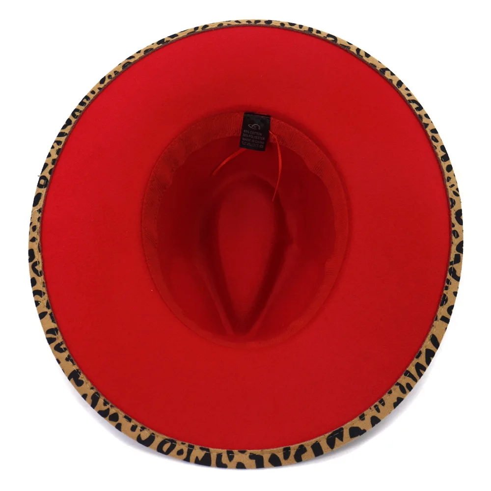 Леопардовый print s velikim poljima фетровая šešir novi unisex фетровая šešir 9,5 cm u dvije boje s obrubom jazz šešir, velike veličine zimsku kapu, muška Slika 1 