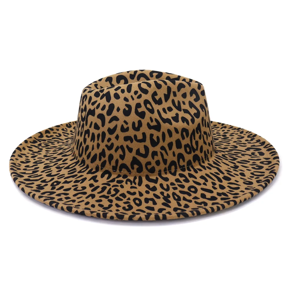 Леопардовый print s velikim poljima фетровая šešir novi unisex фетровая šešir 9,5 cm u dvije boje s obrubom jazz šešir, velike veličine zimsku kapu, muška Slika 3 