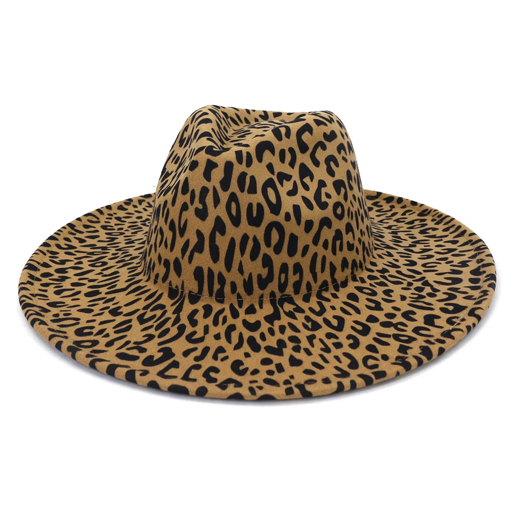 Леопардовый print s velikim poljima фетровая šešir novi unisex фетровая šešir 9,5 cm u dvije boje s obrubom jazz šešir, velike veličine zimsku kapu, muška Slika 4 