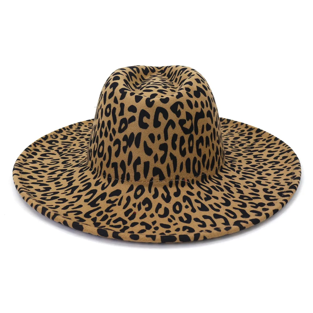Леопардовый print s velikim poljima фетровая šešir novi unisex фетровая šešir 9,5 cm u dvije boje s obrubom jazz šešir, velike veličine zimsku kapu, muška Slika 5 
