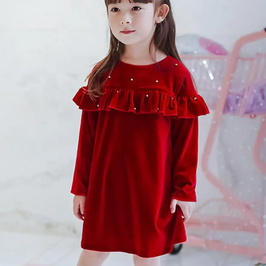 Princeza za djevojčice Božićno crvena haljina Beba slatka je велюровое haljina Beba baršunasto s dijamantima, Moderno dječje college