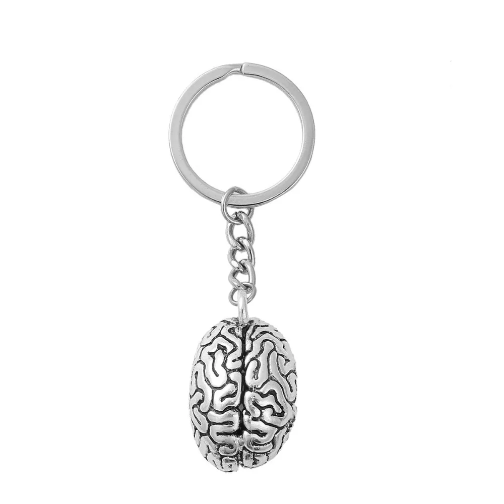 DoreenBeads 3D Privezak za ključeve i Privjesak za ključeve Anatomski mozak Čovjeka Srebrne boje 8,7 cm(3 3/8 inča), 1 kom.