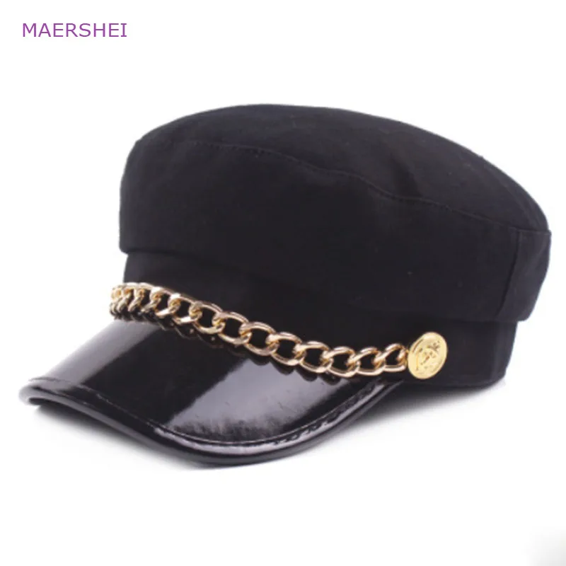 MAERSHEI Umjetna koža Vojna šešir je Zimski матросские kape za žene, djevojčice, dječake, bejzbolska kapa, crna, siva, sa ravnim krovom, potrebno kapa газетчика
