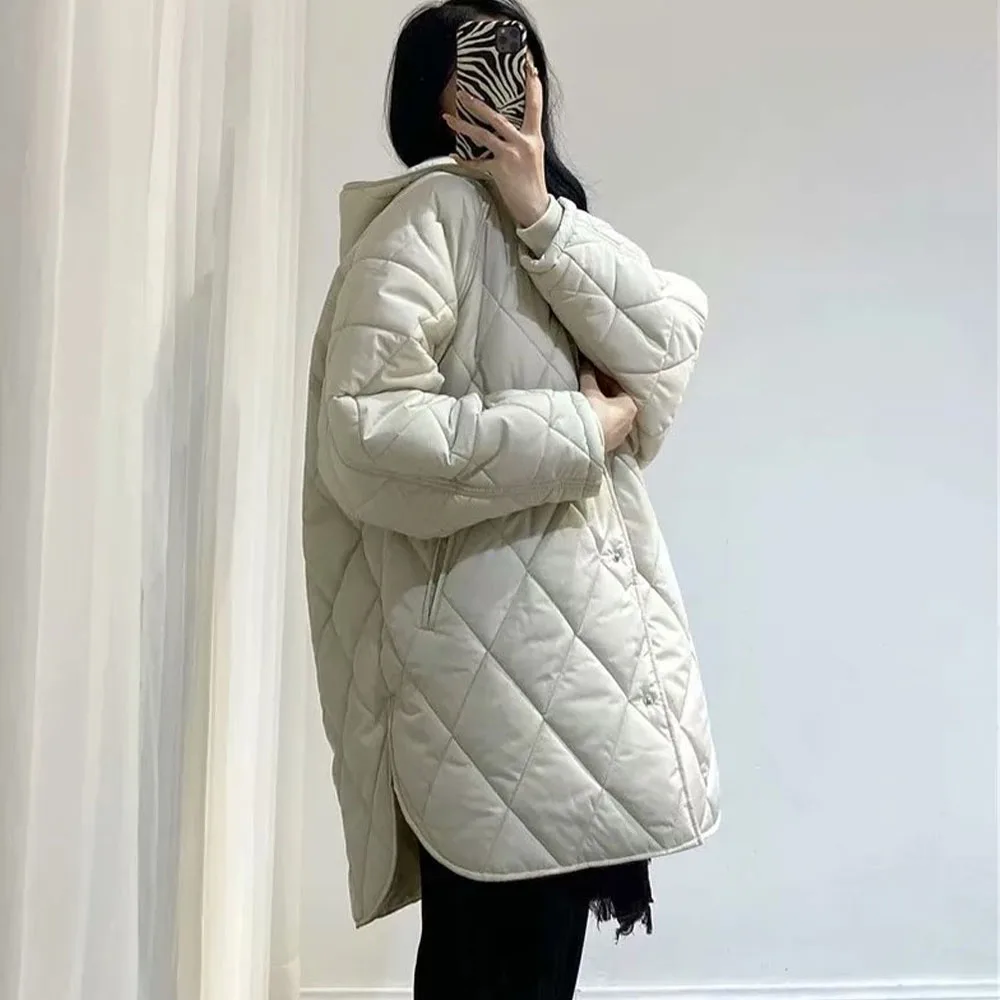 Novi 2021 ženska moda elegantan kaput na obloge srednje dužine klasicni slobodno svakodnevno toplo donje kaput na obloge s kapuljačom