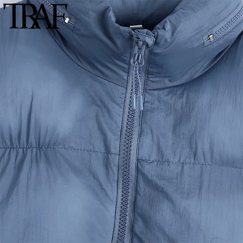 TRAF Ženska moda s kapuljačom Skriven unutar Soft skraćene Starinski prsluk bez rukava na munje Ženska gornja odjeća Šik top Veste