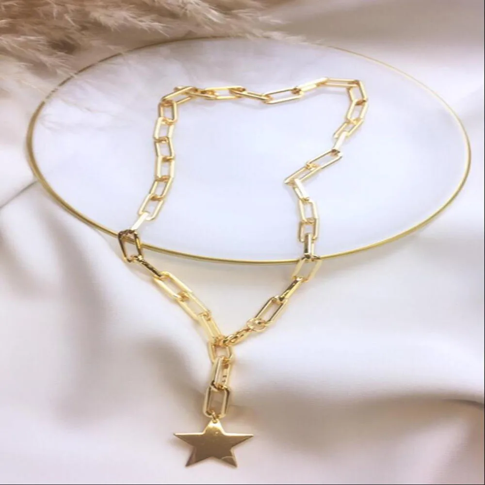 2021 nova metalna četvrtasta svilene lanac ogrlica u boemskom stilu ženska moda petokraka zvijezda privjesak nakit Slika 1 