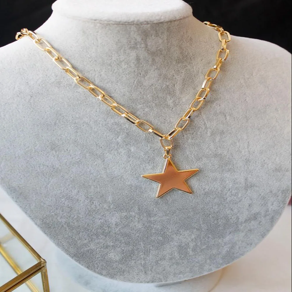 2021 nova metalna četvrtasta svilene lanac ogrlica u boemskom stilu ženska moda petokraka zvijezda privjesak nakit Slika 4 