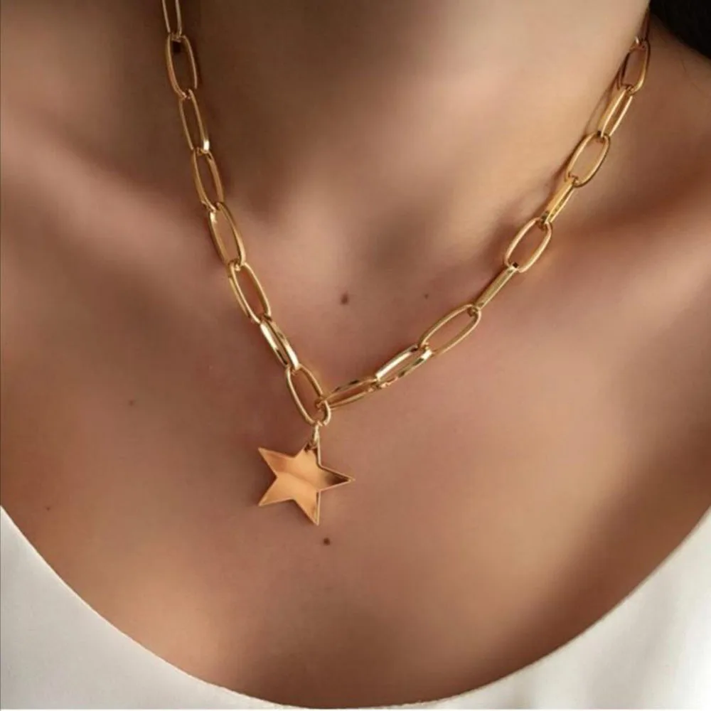 2021 nova metalna četvrtasta svilene lanac ogrlica u boemskom stilu ženska moda petokraka zvijezda privjesak nakit Slika 5 
